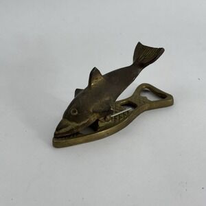 Vintage Dolphin Brass Note Clip Bottle Opener Paperweight Desk Accessory